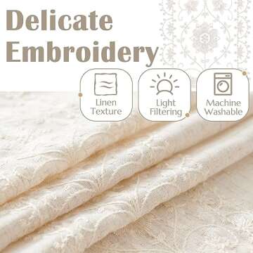 jinchan Boho Curtains for Bedroom Ivory Vintage Floral Farmhouse Curtains 84 Inches Long Linen Blend Drapes for Living Room Embroidered Light Filtering Drapes Rod Pocket Ivory on Beige 2 Panels