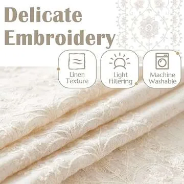 jinchan Boho Curtains for Bedroom Ivory Vintage Floral Farmhouse Curtains 84 Inches Long Linen Blend Drapes for Living Room Embroidered Light Filtering Drapes Rod Pocket Ivory on Beige 2 Panels