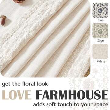 jinchan Boho Curtains for Bedroom Ivory Vintage Floral Farmhouse Curtains 84 Inches Long Linen Blend Drapes for Living Room Embroidered Light Filtering Drapes Rod Pocket Ivory on Beige 2 Panels