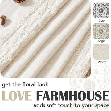 jinchan Boho Curtains for Bedroom Ivory Vintage Floral Farmhouse Curtains 84 Inches Long Linen Blend Drapes for Living Room Embroidered Light Filtering Drapes Rod Pocket Ivory on Beige 2 Panels