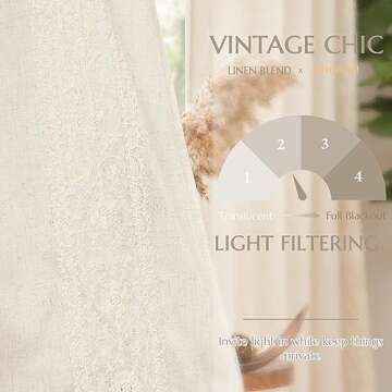 jinchan Boho Curtains for Bedroom Ivory Vintage Floral Farmhouse Curtains 84 Inches Long Linen Blend Drapes for Living Room Embroidered Light Filtering Drapes Rod Pocket Ivory on Beige 2 Panels