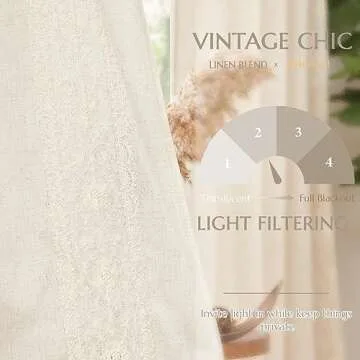 jinchan Boho Curtains for Bedroom Ivory Vintage Floral Farmhouse Curtains 84 Inches Long Linen Blend Drapes for Living Room Embroidered Light Filtering Drapes Rod Pocket Ivory on Beige 2 Panels