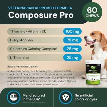 VetriScience Composure Pro - Calming Support Supplement for Cats & Dogs - Relaxation Bites with Colostrum Calming Complex & Vitamin B - Clinical Strength Calming Pet Aid Chews - 60 Chews