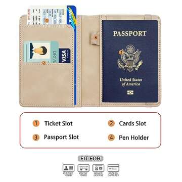 Melsbrinna Passport Holder Covers Case, Waterproof Rfid Blocking Travel Wallet Passport Holder with Pen Holder, Cute Passport Book for Women/Men (Beige)