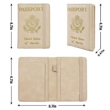 Melsbrinna Passport Holder Covers Case, Waterproof Rfid Blocking Travel Wallet Passport Holder with Pen Holder, Cute Passport Book for Women/Men (Beige)