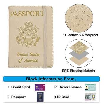 Melsbrinna Passport Holder Covers Case, Waterproof Rfid Blocking Travel Wallet Passport Holder with Pen Holder, Cute Passport Book for Women/Men (Beige)