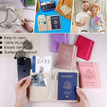 Melsbrinna Passport Holder Covers Case, Waterproof Rfid Blocking Travel Wallet Passport Holder with Pen Holder, Cute Passport Book for Women/Men (Beige)