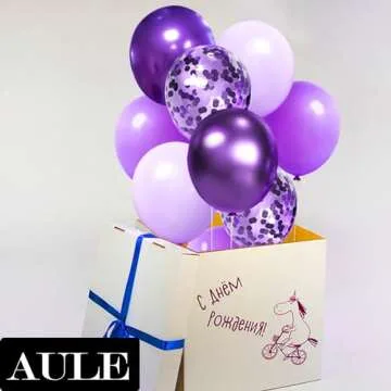 AULE Metallic Purple and Premium Latex Lavender Lilac Balloons 60 Pack 12inches and Purple Confetti Balloons with Purple Ribbons Set for Birthday Bridal Shower Wedding Party Decorations