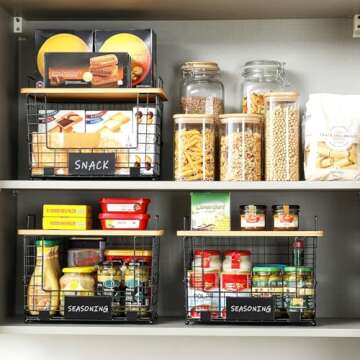 Stackable Wire Baskets with Bamboo Top for Organized Spaces