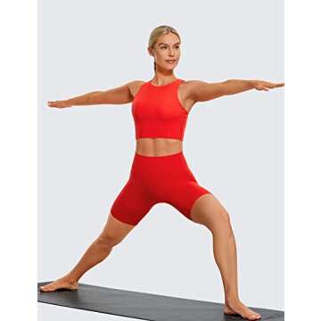 CRZ YOGA Women's High Neck Longline Sports Bra - Padded Racerback Yoga Bra Crop Tank Top with Built in Shelf Bra Dark Red X-Small