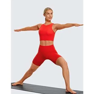 CRZ YOGA Women's High Neck Longline Sports Bra - Padded Racerback Yoga Bra Crop Tank Top with Built in Shelf Bra Dark Red X-Small