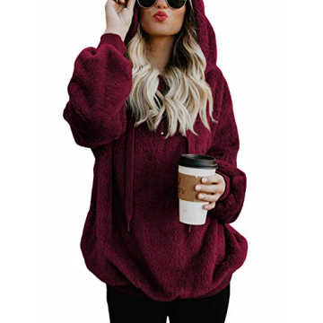 Cozy Up in the American Trends Women's Fluffy Sherpa Hoodie – Oversized Warmth with Pockets