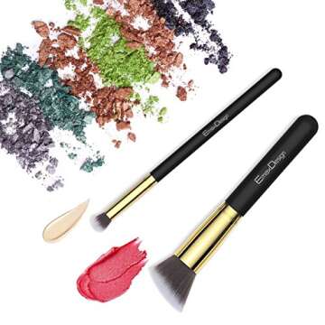 EmaxDesign 10+1 Pieces Makeup Brush Set, 10 Pieces Professional Foundation Blending Blush Eye Face Liquid Powder Cream Cosmetics Brushes & 1 Piece Black Beauty Sponge Blender