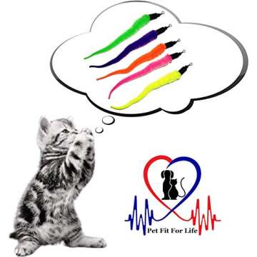 Pet Fit For Life Cat Wand Toy: 5-Piece Worm Teaser & Exerciser - Durable Flirt Pole/Cat Teaser Toy – Interactive Fun for Feline Fitness