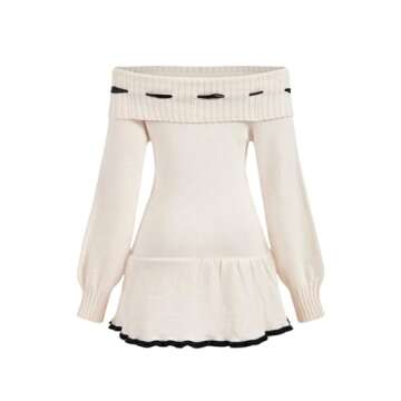 SOLY HUX Women's Off The Shoulder Sweater Dress Bowknot Knit Mini Dresses Bodycon Long Sleeve Sweate...