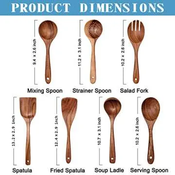 Wooden Non-Stick Kitchen Pan Toolset 7 Pieces Set,100% Natural Teak Kitchen Utensils Spatula, Wooden...