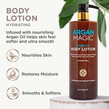Argan Magic Hydrating Body Lotion with Argan Oil & Shea Butter for Dry Skin - Nourishes Skin, Restores Moisture, Smooths & Softens | Non-Greasy Formula | Paraben Free (32 oz)