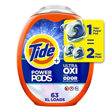 Tide Ultra OXI Power PODS with Odor Eliminators Laundry Detergent Pacs 63 Count For Visible and Invi...