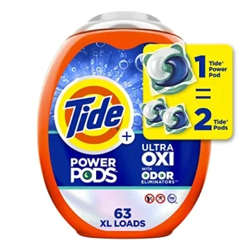 Tide Ultra OXI Power PODS with Odor Eliminators Laundry Detergent Pacs 63 Count For Visible and Invi...