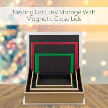 Decorae Magic Nesting Christmas Books (Set of 3); Russian Doll Style Hidden Books, Holiday Themed Fake Books