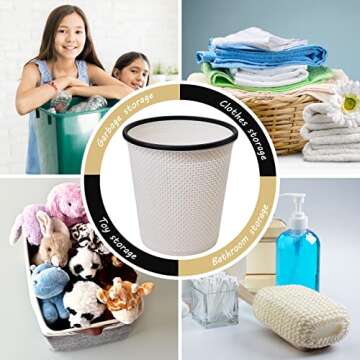 Zuvo Plastic Trash Paper Bin - Modern Look Cylindrical Open-Top Design Lightweight Waste Basket, Rubbish Bin for Kitchen, Bedroom, Bathroom & Office Bin White