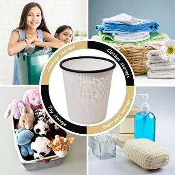 Zuvo Plastic Trash Paper Bin - Modern Look Cylindrical Open-Top Design Lightweight Waste Basket, Rubbish Bin for Kitchen, Bedroom, Bathroom & Office Bin White