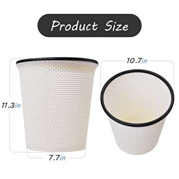 Zuvo Plastic Trash Paper Bin - Modern Look Cylindrical Open-Top Design Lightweight Waste Basket, Rubbish Bin for Kitchen, Bedroom, Bathroom & Office Bin White