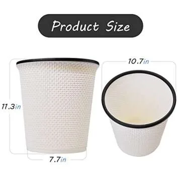 Zuvo Plastic Trash Paper Bin - Modern Look Cylindrical Open-Top Design Lightweight Waste Basket, Rubbish Bin for Kitchen, Bedroom, Bathroom & Office Bin White