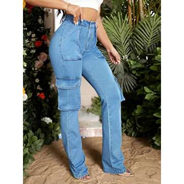 Floerns Women's Light Blue High Waist Cargo Jeans - Stylish & Comfortable