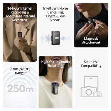 DJI Mic 2 (1 TX + 1 RX), Wireless Microphone with Intelligent Noise Cancelling, 32-bit Float Interna...