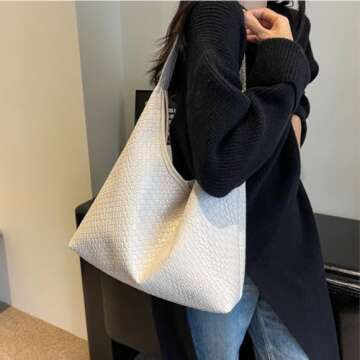 Ann Bully 2025 Woven Leather Shoulder Bag for Women, Woven Soft Vegan Leather Tote Bag for Women, Large Capacity Top-handle Hobo Bag Crossbody Bag with A Pouch-Beige