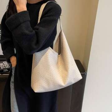 Ann Bully 2025 Woven Leather Shoulder Bag for Women, Woven Soft Vegan Leather Tote Bag for Women, Large Capacity Top-handle Hobo Bag Crossbody Bag with A Pouch-Beige