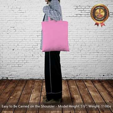 TOPDesign 5-Pack Economical 16"x15" Baby Pink Cotton Tote Bag, Lightweight Medium Reusable Grocery S...