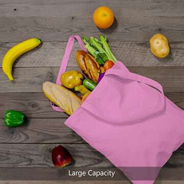 TOPDesign 5-Pack Economical 16"x15" Baby Pink Cotton Tote Bag, Lightweight Medium Reusable Grocery Shopping Cloth Bags, Suitable for DIY, Advertising, Promotion, Gift, Activity