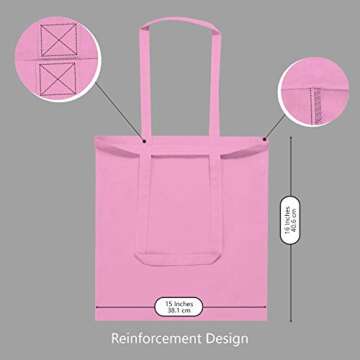 TOPDesign 5-Pack Economical 16"x15" Baby Pink Cotton Tote Bag, Lightweight Medium Reusable Grocery Shopping Cloth Bags, Suitable for DIY, Advertising, Promotion, Gift, Activity