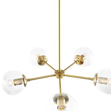 Light Society Grammercy 5-Light Chandelier Pendant, Brushed Brass with Clear Glass Globes, Classic Mid Century Modern Lighting Fixture (LS-C228-BRS-CLR)