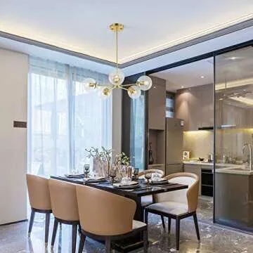 Light Society Grammercy 5-Light Chandelier Pendant, Brushed Brass with Clear Glass Globes, Classic Mid Century Modern Lighting Fixture (LS-C228-BRS-CLR)