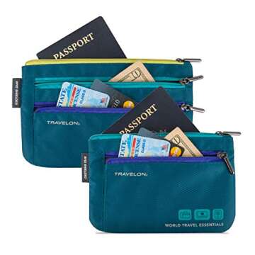 Travelon Travelon World Travel Essentials Set Of 2 Currency and Passport Organizers Travel Tote, Peacock Teal