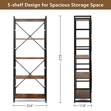 Haton 5-Tier Industrial Bookshelf for Home and Office