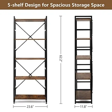Haton 5-Tier Industrial Bookshelf for Home and Office