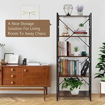 Haton 5-Tier Industrial Bookshelf for Home and Office