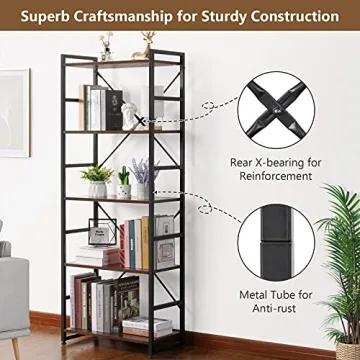 Haton 5-Tier Industrial Bookshelf for Home and Office