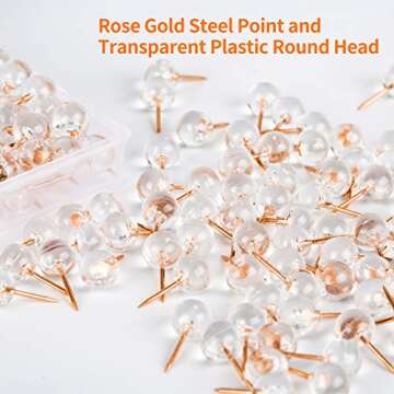 WenTao 150PCS Push Pins, Rose Gold Map Thumb Tacks, Large Size Pins Rose Gold Steel Point and Transp...