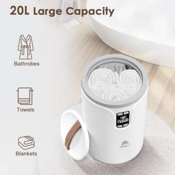 VOUKOTA Towel Warmer, 20L Towel Warmers for Bathroom with LED Display for Time and Temperature, Bucket-Style Warmer with Delay Timer 0.5-24H, Heating Time 30/60/90 Mins, Child Lock