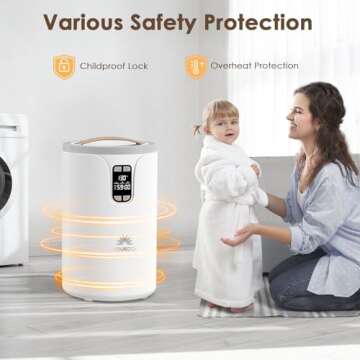 VOUKOTA Towel Warmer, 20L Towel Warmers for Bathroom with LED Display for Time and Temperature, Bucket-Style Warmer with Delay Timer 0.5-24H, Heating Time 30/60/90 Mins, Child Lock