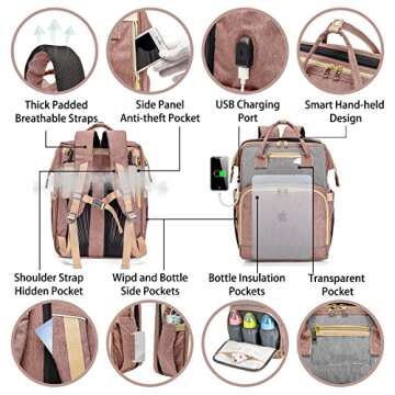 KABAQOO Diaper Bag Backpack, Large Baby Diaper Bags for Boys Girls, Baby Bag with USB Charging Port,...