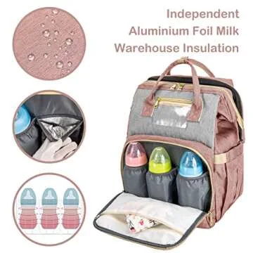 KABAQOO Diaper Bag Backpack, Large Baby Diaper Bags for Boys Girls, Baby Bag with USB Charging Port, Pink Grey