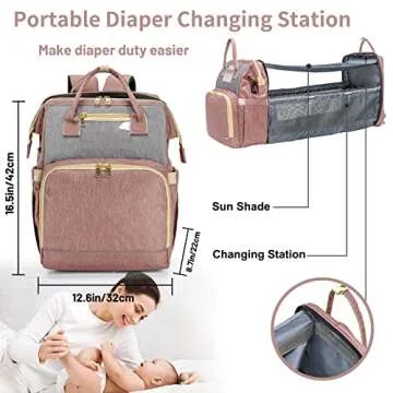 KABAQOO Diaper Bag Backpack, Large Baby Diaper Bags for Boys Girls, Baby Bag with USB Charging Port, Pink Grey