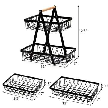 Dicunoy Metal Storage Basket with Handles, 2 Tier Wire Snack Organizer Bin for Office Cournertop, Ru...