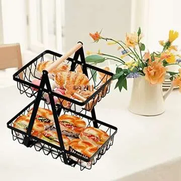 Dicunoy 2-Tier Metal Storage Basket for Home & Office